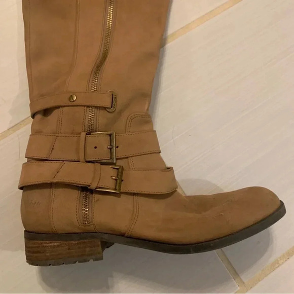 Rachel Roy Knee High Tan  Double Strap Leather Boots 8.5 - Picture 12 of 13